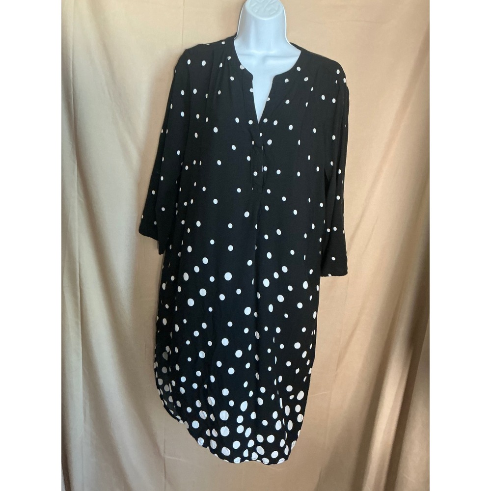 Cupio Tunic Dress Womens OS Black Excellent Polka Dot 3/4 Sleeve Viscose Hem